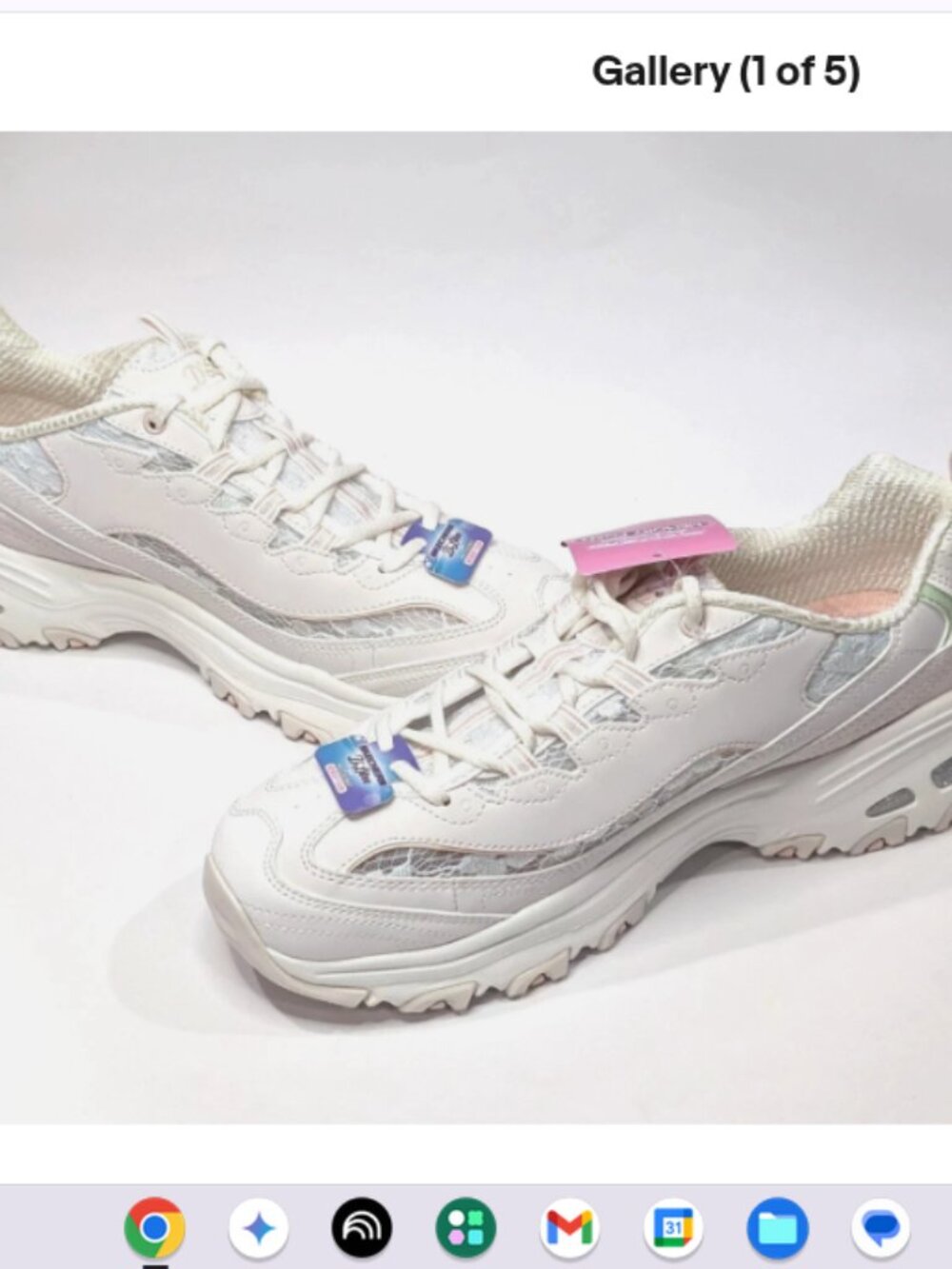 Skechers D'Lites_Floral LaceUp Sneakers-Sunlit Garden-Off-White/Pink-8M A678146